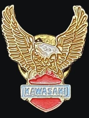 Vintage "Kawasaki" Motorcycle Eagle Red Shield Enamel Lapel Pin
